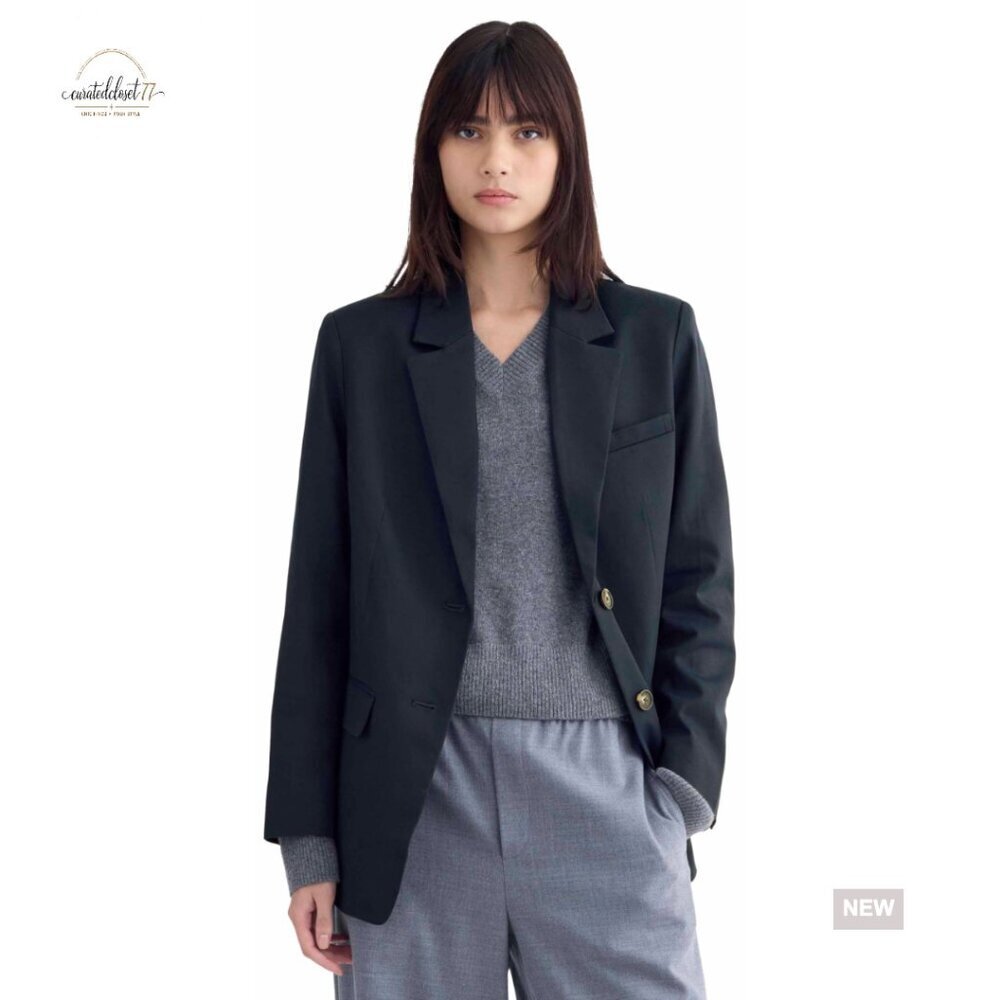 Oversized Blazer TENCEL Cotton Menswear Fit Long Sleeve Button Closure